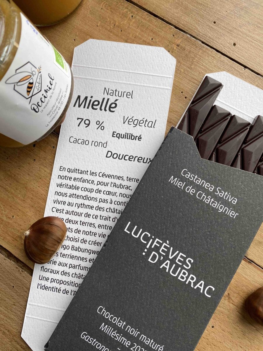 tablette barrettes de chcolat degustation inedit innovant singulier aveyron milllesime cacao fin miel de chataignier association